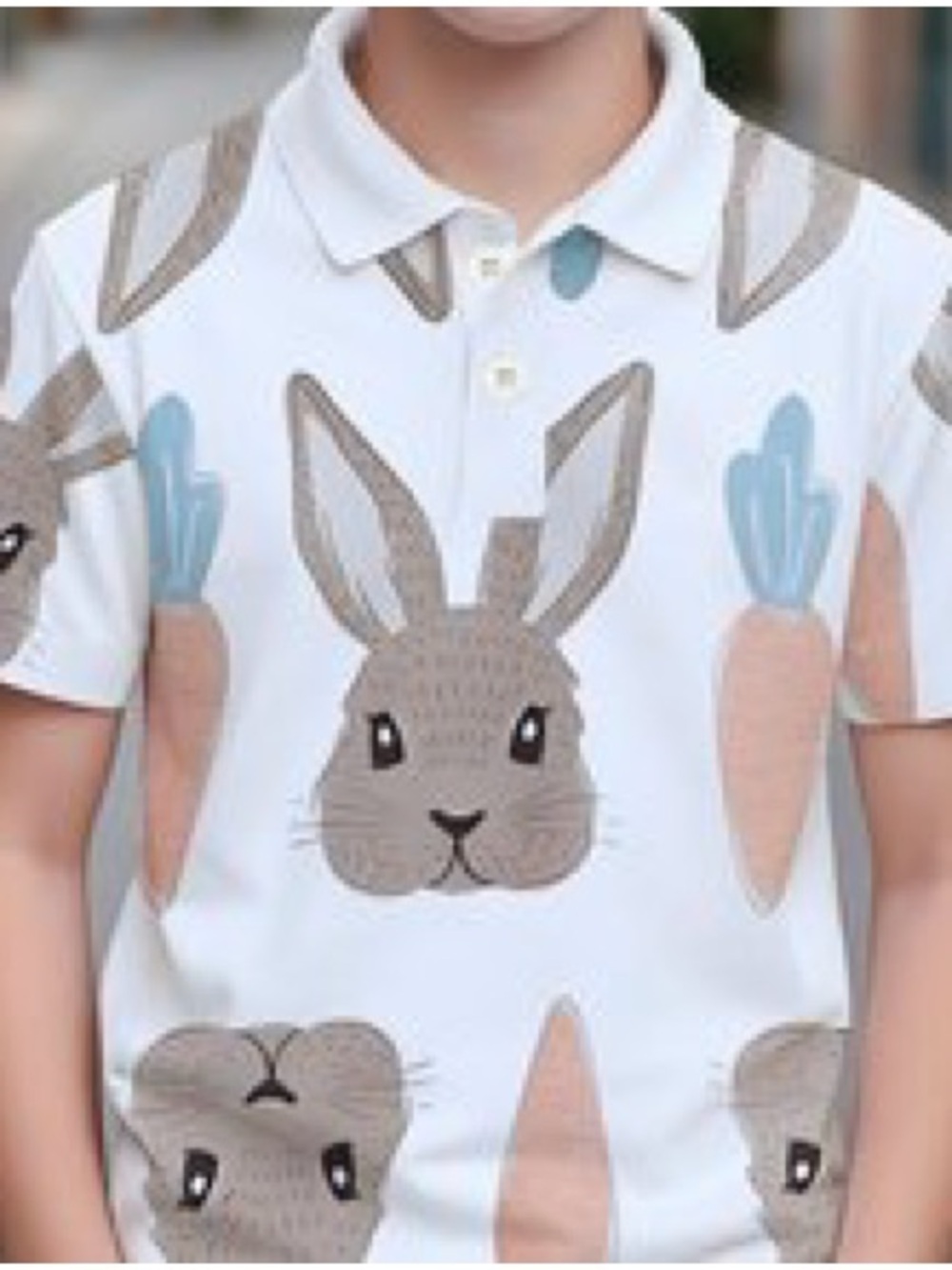 Kids Bunny & Carrot Print Polo Shirt - White
